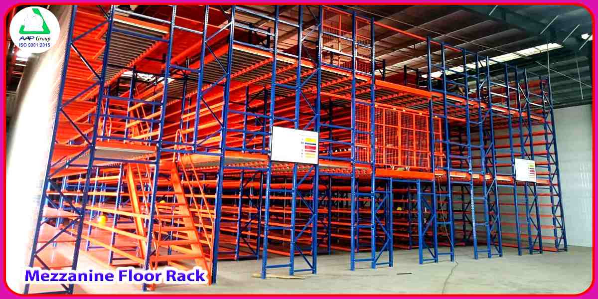 Slide showcasing customizable mezzanine floor racking systems to maximize vertical space