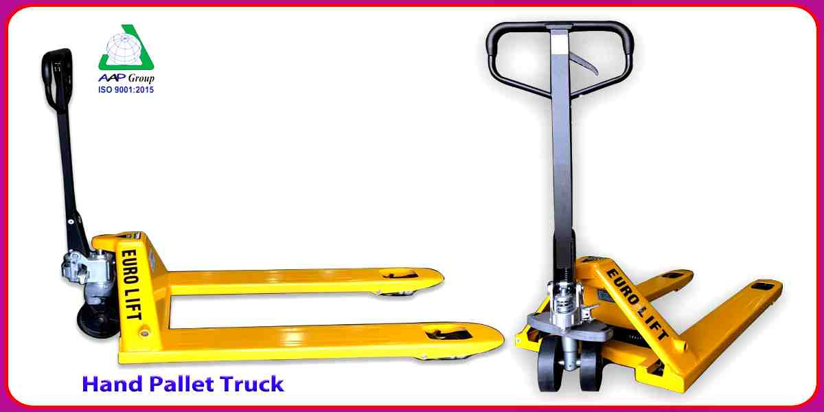 Slide showcasing hand pallet track for efficient material handling